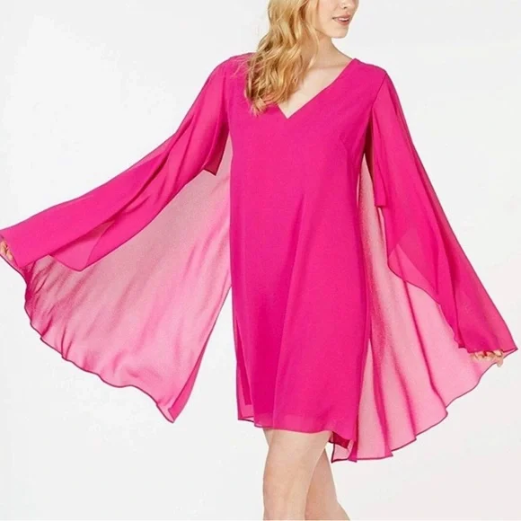 Vince Camuto Chiffon Flowy V-Neck
Cape Dress, Size 4, Hot Pink - Picture 2 of 6